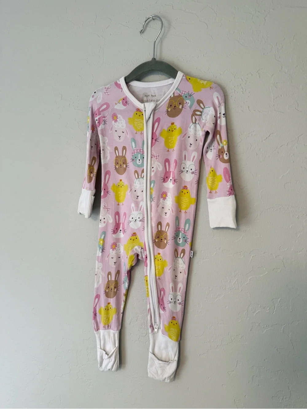 Little Sleepies Pink Bunny Chick Convertible Zippy Pajamas 3-6M